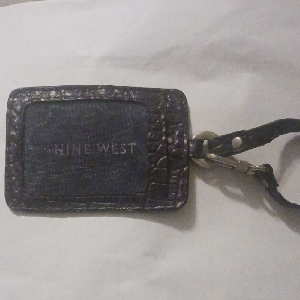 Nine West Navy Croc-Embossed Card Holder
